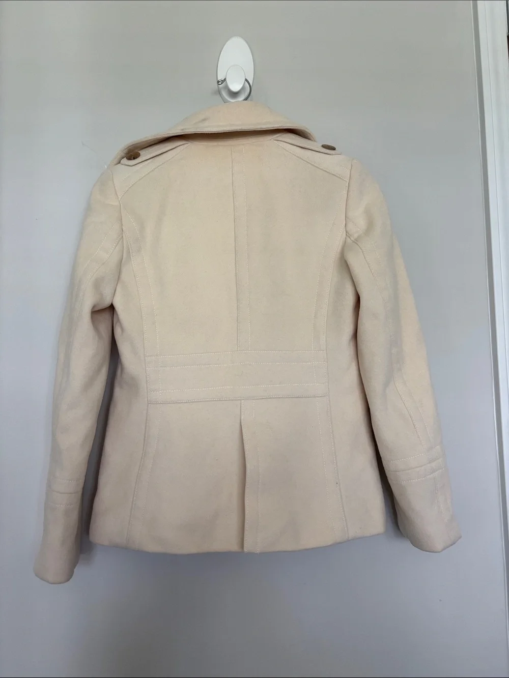 J. Crew Cream 100% Wool Double Breasted Pea Coat Sz XS EUC - Picture 3 of 4